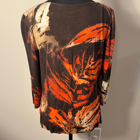 Elegant Women's Long Sleeve Top in Fiery orange and brown - Picture 4 of 6
